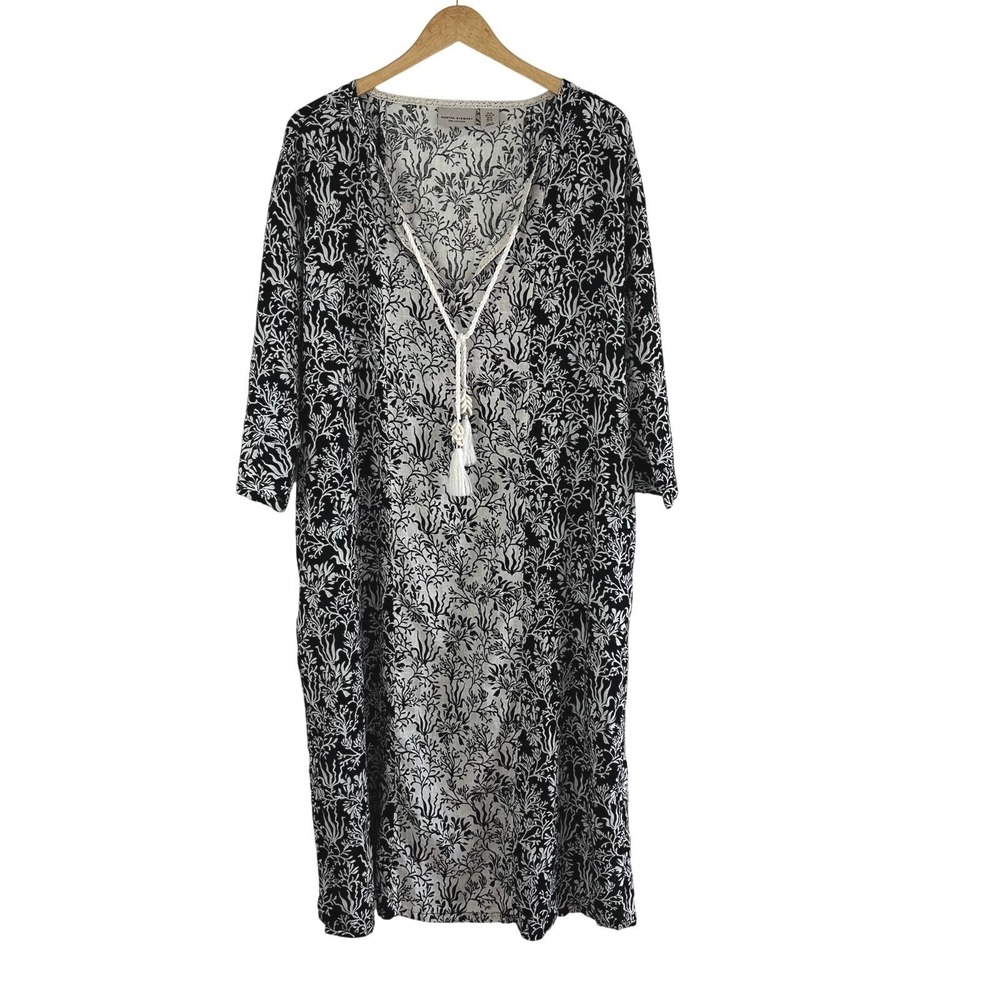 Martha Stewart Collection Kaftan Maxi Dress‎ XL Linen Blend Beachy Black White